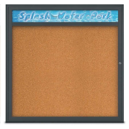 United Visual Products Single Door Radius Corkboard, Header, 48", UV801348-BLACK-CORK UV801348-BLACK-CORK