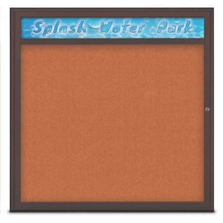 United Visual Products Single Door Radius Corkboard With Header, UV801348-BRONZE-APRICOT UV801348-BRONZE-APRICOT