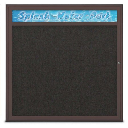 United Visual Products Single Door Radius Corkboard With Header UV801348-BRONZE-BLACK