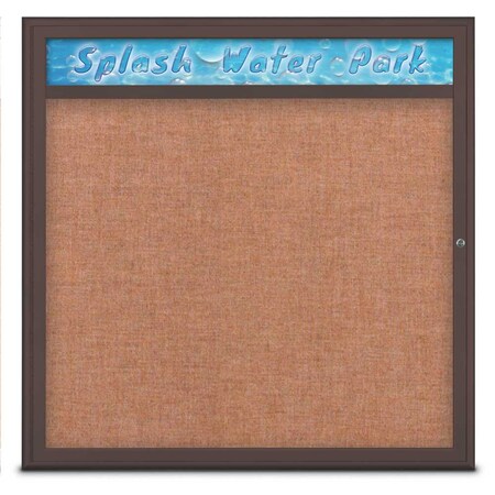 United Visual Products Single Door Radius Corkboard With Header UV801348-BRONZE-CINNABA