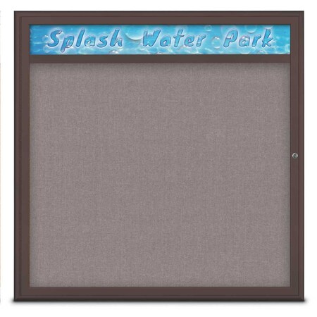 United Visual Products Single Door Radius Corkboard With Header UV801348-BRONZE-SURF