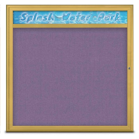 United Visual Products Single Door Radius Corkboard With Header UV801348-GOLD-AMETHY