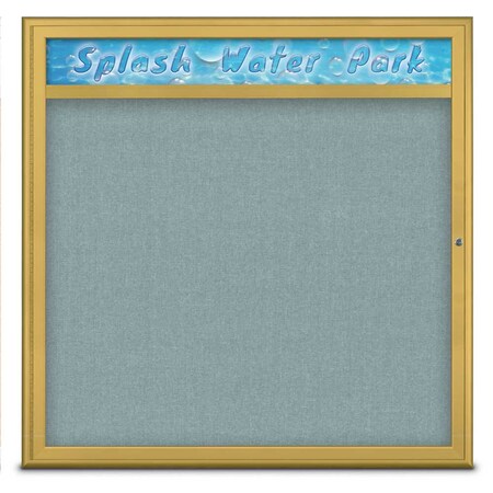 United Visual Products Single Door Radius Corkboard With Header UV801348-GOLD-CLOUD