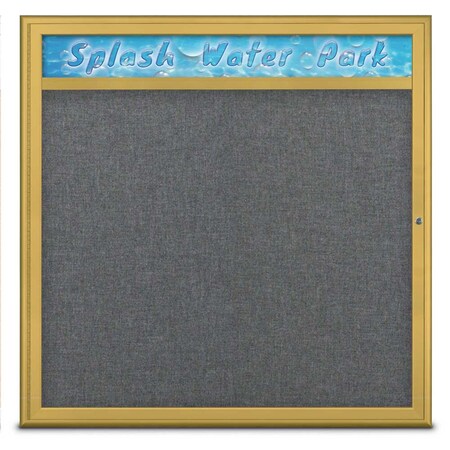United Visual Products Single Door Radius Corkboard With Header UV801348-GOLD-MEDGRY