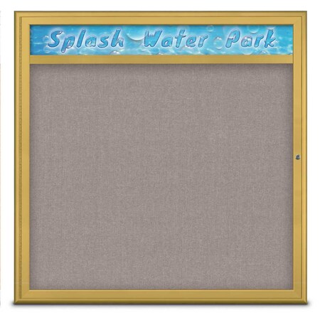 United Visual Products Single Door Radius Corkboard With Header UV801348-GOLD-PEARL
