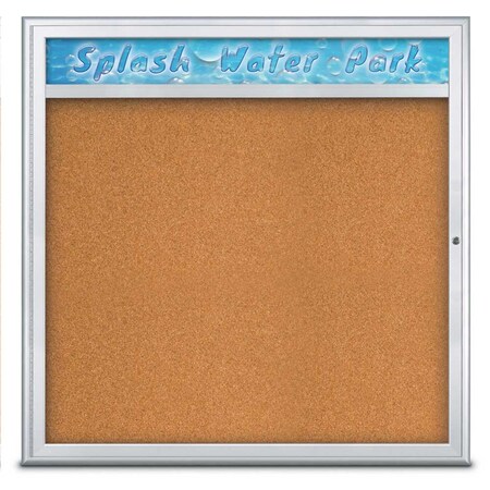 United Visual Products Single Door Radius Corkboard, Header, 48 UV801348-SATIN-CORK