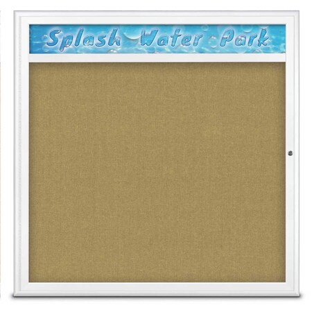 United Visual Products Single Door Radius Corkboard With Header UV801348-WHITE-KEYLIME