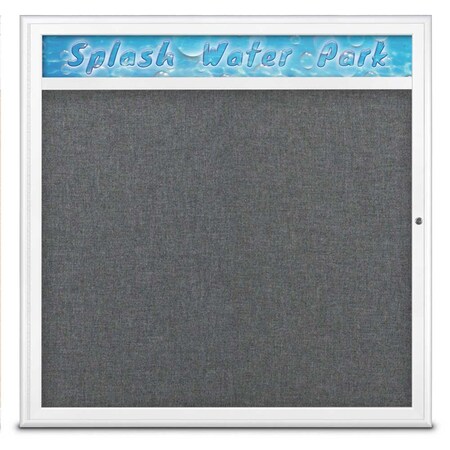 United Visual Products Single Door Radius Corkboard With Header UV801348-WHITE-MEDGRY