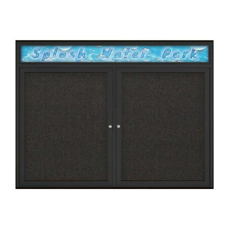 United Visual Products Double Door Radius Corkboard With Header UV8013-BLACK-BLACK
