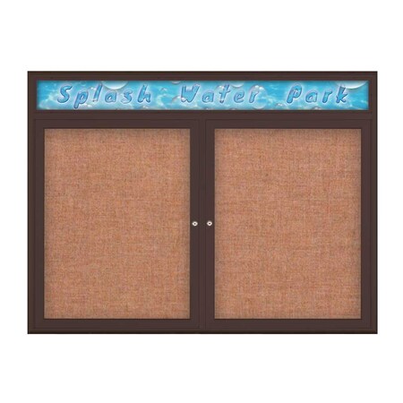 United Visual Products Double Door Radius Corkboard With Header, UV8013-BRONZE-CINNABA UV8013-BRONZE-CINNABA