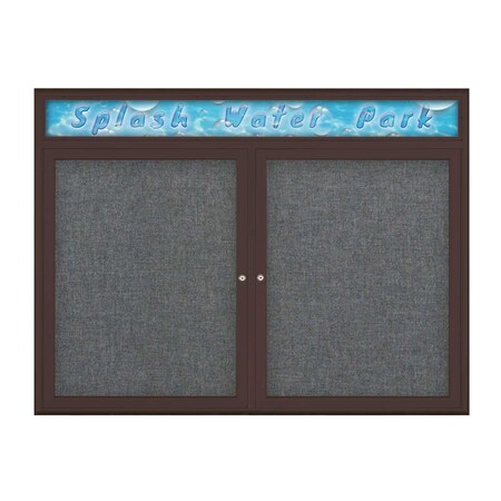 United Visual Products Double Door Radius Corkboard With Header UV8013-BRONZE-MEDGRY