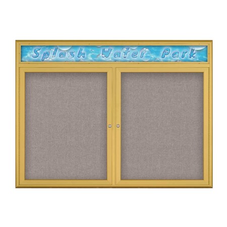 United Visual Products Double Door Radius Corkboard With Header UV8013-GOLD-PEARL