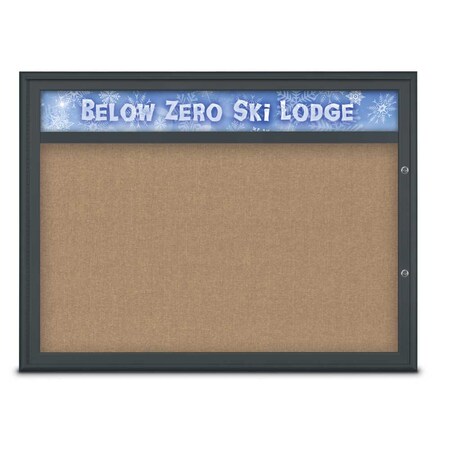 United Visual Products Single Door Radius Plus Corkboard With H UV8013PLUS1-BLACK-BUFF