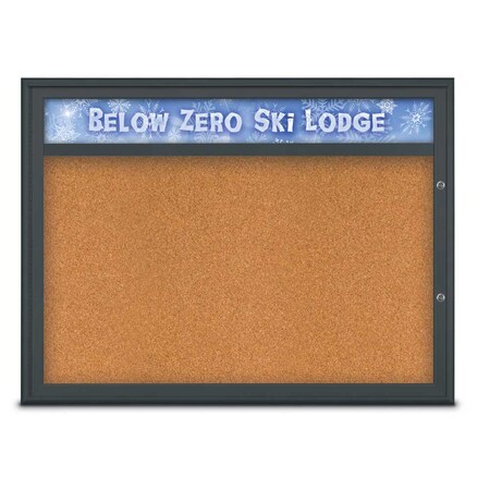 United Visual Products Single Door Radius Plus Corkboard, Header UV8013PLUS1-BLACK-CORK