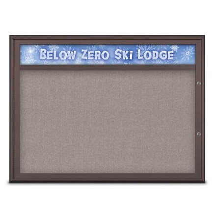 United Visual Products Single Door Radius Plus Corkboard With H UV8013PLUS1-BRONZE-PEARL
