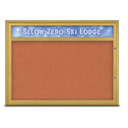 United Visual Products Single Door Radius Plus Corkboard With H UV8013PLUS1-GOLD-APRICOT