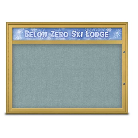 United Visual Products Single Door Radius Plus Corkboard With H UV8013PLUS1-GOLD-CLOUD