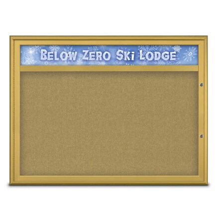 United Visual Products Single Door Radius Plus Corkboard With H UV8013PLUS1-GOLD-KEYLIME