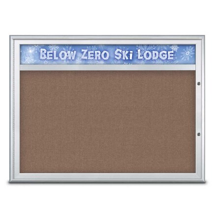 United Visual Products Single Door Radius Plus Corkboard With H UV8013PLUS1-SATIN-PUMICE