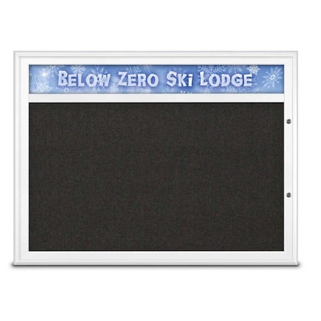 United Visual Products Single Door Radius Plus Corkboard With H UV8013PLUS1-WHITE-BLACK