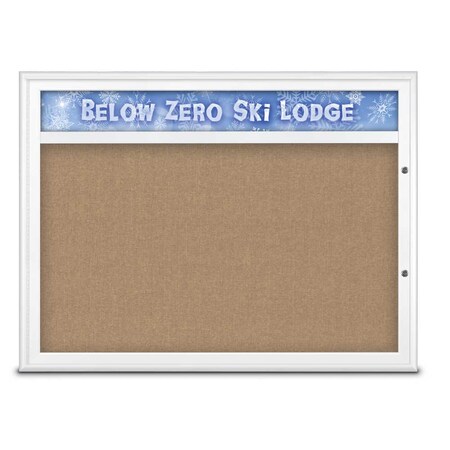 United Visual Products Single Door Radius Plus Corkboard With H UV8013PLUS1-WHITE-BUFF