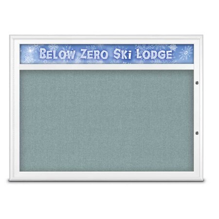 United Visual Products Single Door Radius Plus Corkboard With H UV8013PLUS1-WHITE-CLOUD