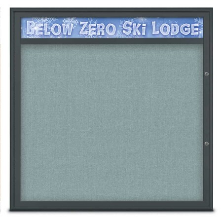 United Visual Products Single Door Radius Plus Corkboard With H UV8013PLUS48-BLACK-CLOUD
