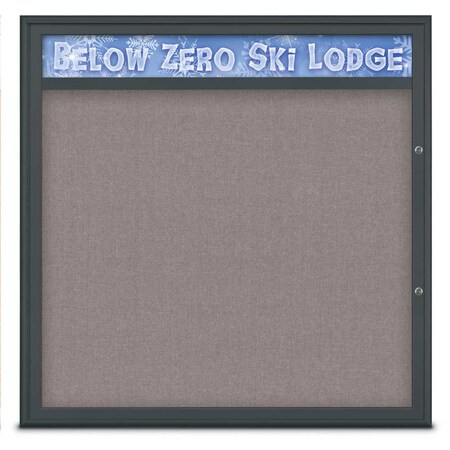 United Visual Products Single Door Radius Plus Corkboard With H UV8013PLUS48-BLACK-SURF