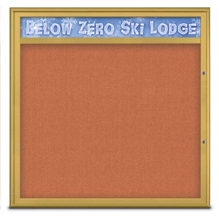 United Visual Products Single Door Radius Plus Corkboard With H UV8013PLUS48-GOLD-APRICOT