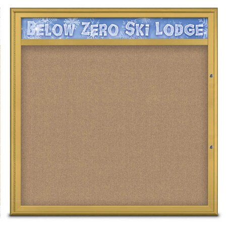 United Visual Products Single Door Radius Plus Corkboard With H UV8013PLUS48-GOLD-BUFF
