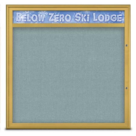 United Visual Products Single Door Radius Plus Corkboard With H UV8013PLUS48-GOLD-CLOUD