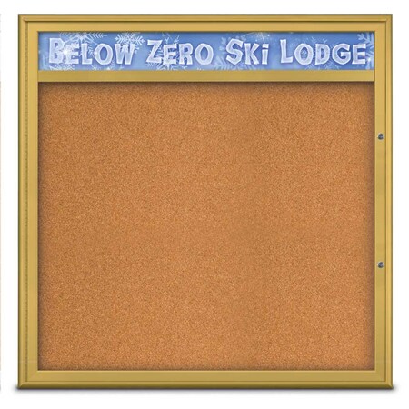 United Visual Products Single Door Radius Plus Corkboard, Header UV8013PLUS48-GOLD-CORK