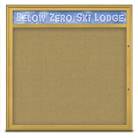 United Visual Products Single Door Radius Plus Corkboard With H UV8013PLUS48-GOLD-KEYLIME