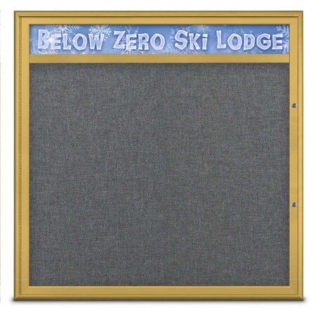 United Visual Products Single Door Radius Plus Corkboard, Header UV8013PLUS48-GOLD-MEDGRY