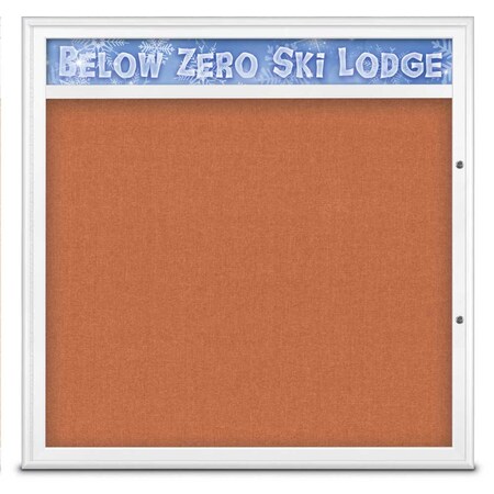United Visual Products Single Door Radius Plus Corkboard With H UV8013PLUS48-WHITE-APRICOT
