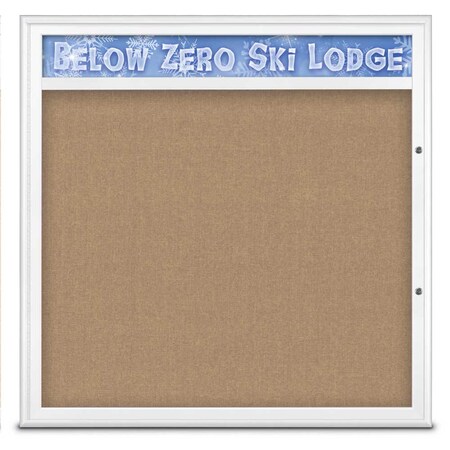 United Visual Products Single Door Radius Plus Corkboard With H UV8013PLUS48-WHITE-BUFF