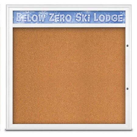 United Visual Products Single Door Radius Plus Corkboard, Header UV8013PLUS48-WHITE-CORK