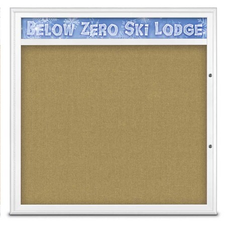 United Visual Products Single Door Radius Plus Corkboard With H UV8013PLUS48-WHITE-KEYLIME
