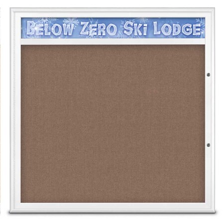United Visual Products Single Door Radius Plus Corkboard With H UV8013PLUS48-WHITE-PUMICE