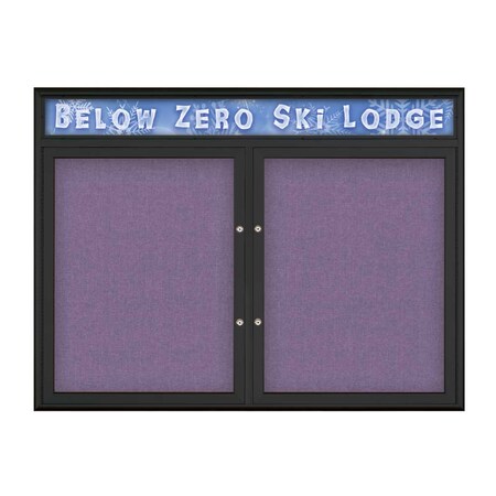 United Visual Products Double Door Radius Plus Corkboard With H UV8013PLUS-BLACK-AMETHY