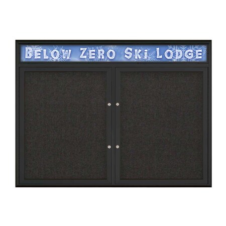 United Visual Products Double Door Radius Plus Corkboard With H UV8013PLUS-BLACK-BLACK