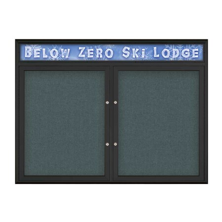 United Visual Products Double Door Radius Plus Corkboard, Header UV8013PLUS-BLACK-BLSPRU