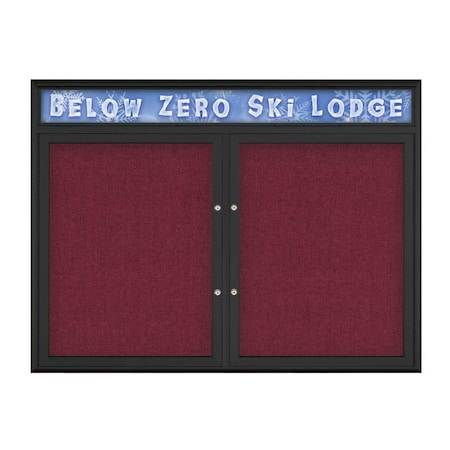 United Visual Products Double Door Radius Plus Corkboard With H UV8013PLUS-BLACK-DBURGU