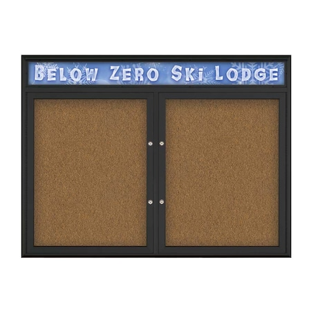 United Visual Products Double Door Radius Plus Corkboard, Hdr, 48 UV8013PLUS-BLACK-FORBO