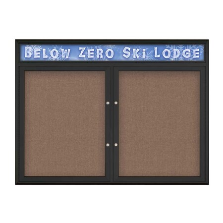 United Visual Products Double Door Radius Plus Corkboard With H UV8013PLUS-BLACK-PUMICE