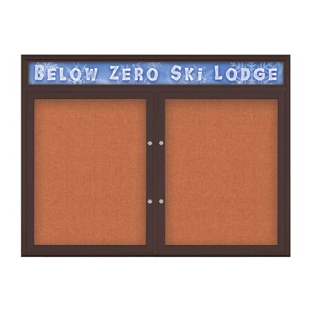 United Visual Products Double Door Radius Plus Corkboard With H UV8013PLUS-BRONZE-APRICOT