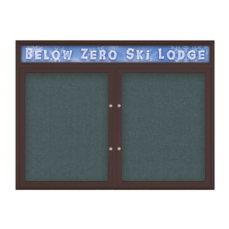 United Visual Products Double Door Radius Plus Corkboard, Header UV8013PLUS-BRONZE-BLSPRU