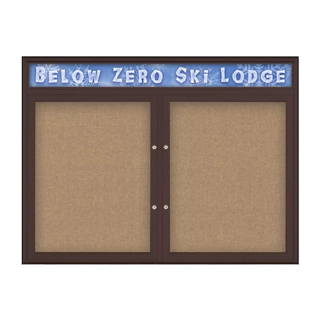 United Visual Products Double Door Radius Plus Corkboard With H UV8013PLUS-BRONZE-BUFF