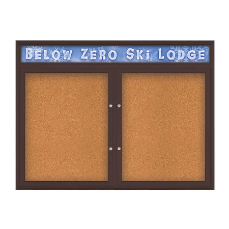 United Visual Products Double Door Radius Plus Corkboard, Header UV8013PLUS-BRONZE-CORK