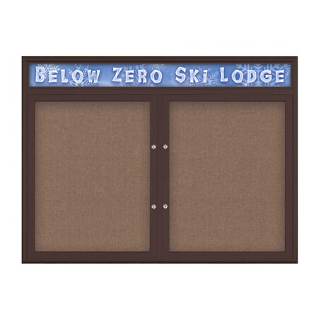 United Visual Products Double Door Radius Plus Corkboard With H UV8013PLUS-BRONZE-PUMICE